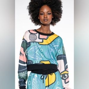 NWT Face to Face Top, Size M, Black/Blue Multi-Color